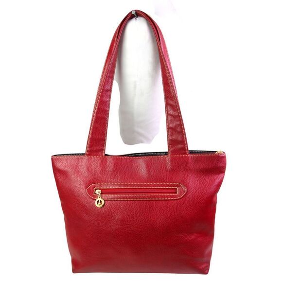 ROOMY La Tour Eiffel RED GENUINE LEATHER LOGO SHOULDER BAG HANDBAG TOTE PURSE - Picture 5 of 14